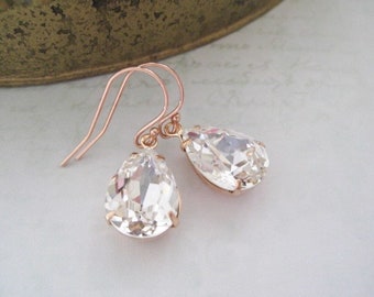 Mia - Clear Crystal Earrings ,Faux Diamond Earrings , Dainty Simple Delicate Drops ,Rose Gold Earrings ,Wedding Jewellery , Bridesmaids Gift