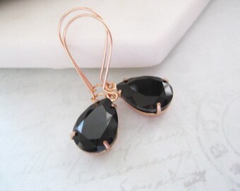 Black Earrings , Black Crystal Drop Earrings , Long Jet Teardrop Earrings , Black Bridal Drops