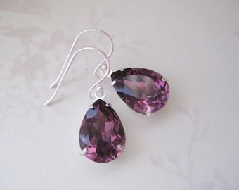 Mia - Amethyst Crystal Earrings ,Purple Earrings , Bridesmaid Earrings , Simple teardrop earrings ,February Birthday Gift