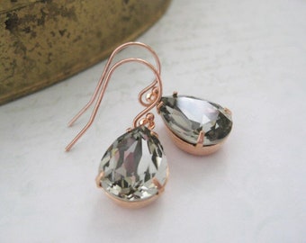 Black Diamond Crystal Earrings , Grey Crystal Earrings , Bridal Party gifts , Gift Under 50 , Teardrop  Earrings