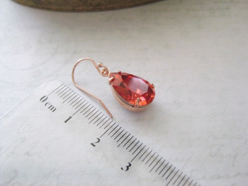 Mia Orange Teardrop Earring , Padparadscha Crystal Earring ,Simple Delicate Dangle , Rose Gold Earring ,Wedding Jewellery ,Bridesmaids Gift image 5