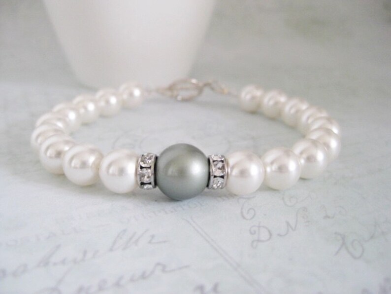 Caitlin Pearl Bridal Bracelet, Light Sage and white Pearl Wedding Bracelet,Bridal Jewellery, Created with Pearls crystals from Swarovski® image 1
