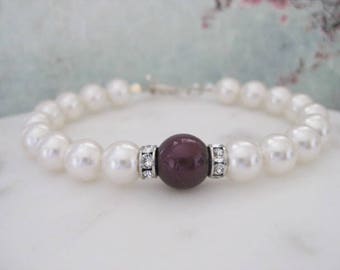 Caitlin - Pearl Bridal Bracelet, Blackberry and white Pearl Wedding Bracelet ,Bridal Jewellery, Created with Pearls crystals from Swarovski®