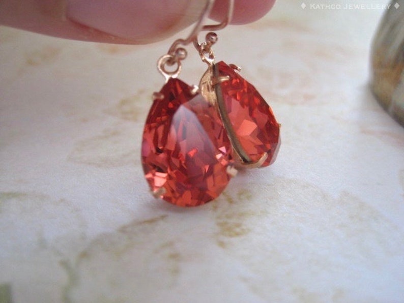 Mia Orange Teardrop Earring , Padparadscha Crystal Earring ,Simple Delicate Dangle , Rose Gold Earring ,Wedding Jewellery ,Bridesmaids Gift image 6