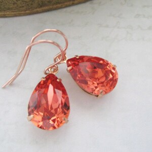 Mia Pendiente de lágrima naranja, Pendiente de cristal Padparadscha, Colgante delicado simple, Pendiente de oro rosa, Joyería de boda, Regalo de damas de honor imagen 2