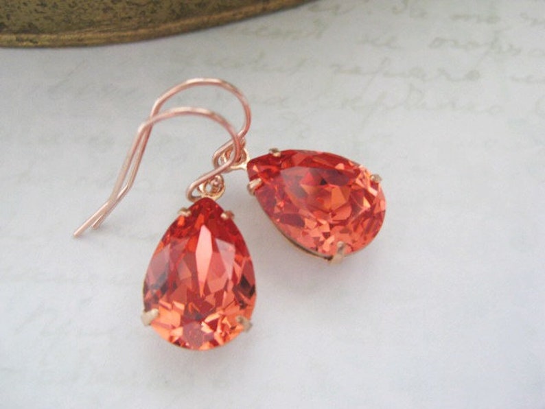 Mia Orange Teardrop Earring , Padparadscha Crystal Earring ,Simple Delicate Dangle , Rose Gold Earring ,Wedding Jewellery ,Bridesmaids Gift image 2