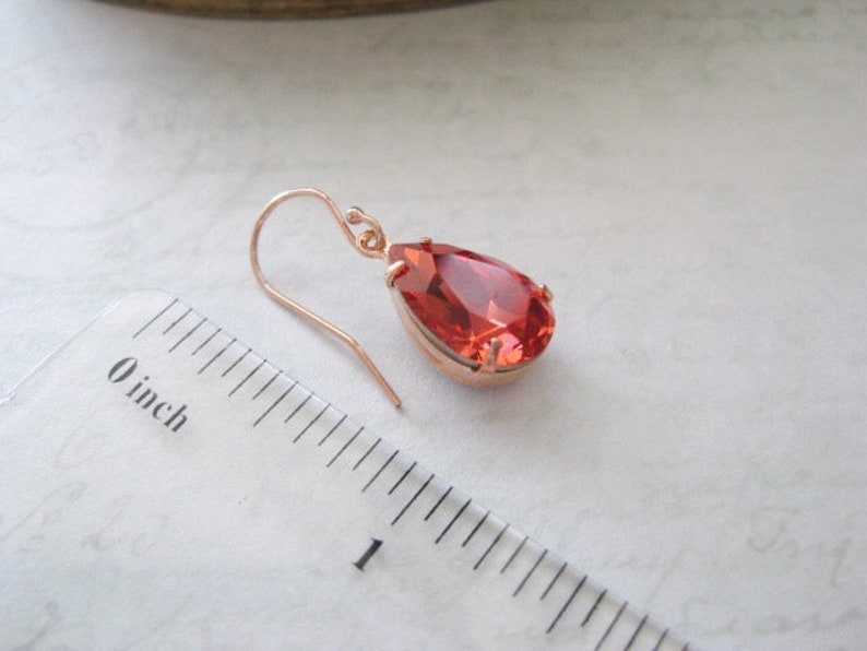 Mia Orange Teardrop Earring , Padparadscha Crystal Earring ,Simple Delicate Dangle , Rose Gold Earring ,Wedding Jewellery ,Bridesmaids Gift image 4