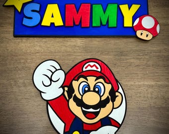 Personalized Mario Door / Wall Hanger: Handmade Kids Room Sign.