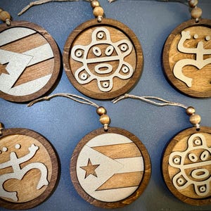 Handcrafted Puerto Rican Christmas Ornaments: Taino Symbols, Set of 6