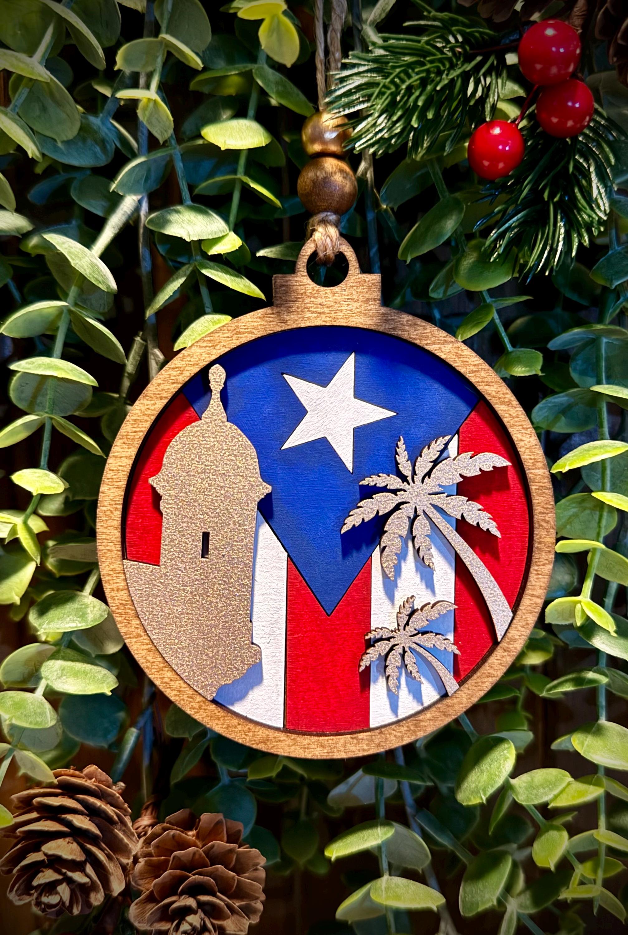 Handcrafted Puerto Rican Flag Christmas Ornament With La Garita Del