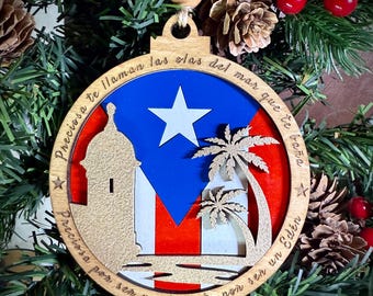 Handcrafted Puerto Rican Flag, El Morro & Palm Trees, Borinquen Preciosa