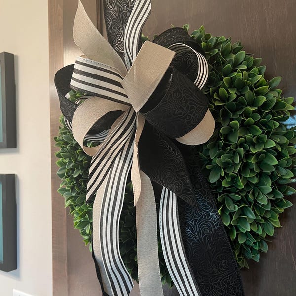 Black, khaki, and cream Clean Lines bow  for wreaths, lanterns, swags or gifts