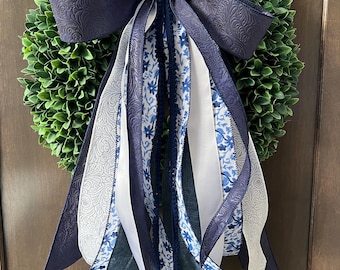 Blue and white Floral ribbon set (wreath not included)