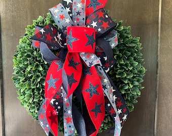 Patriotic Star Planter or Wreath Bow: Red, White, and Blue Decor