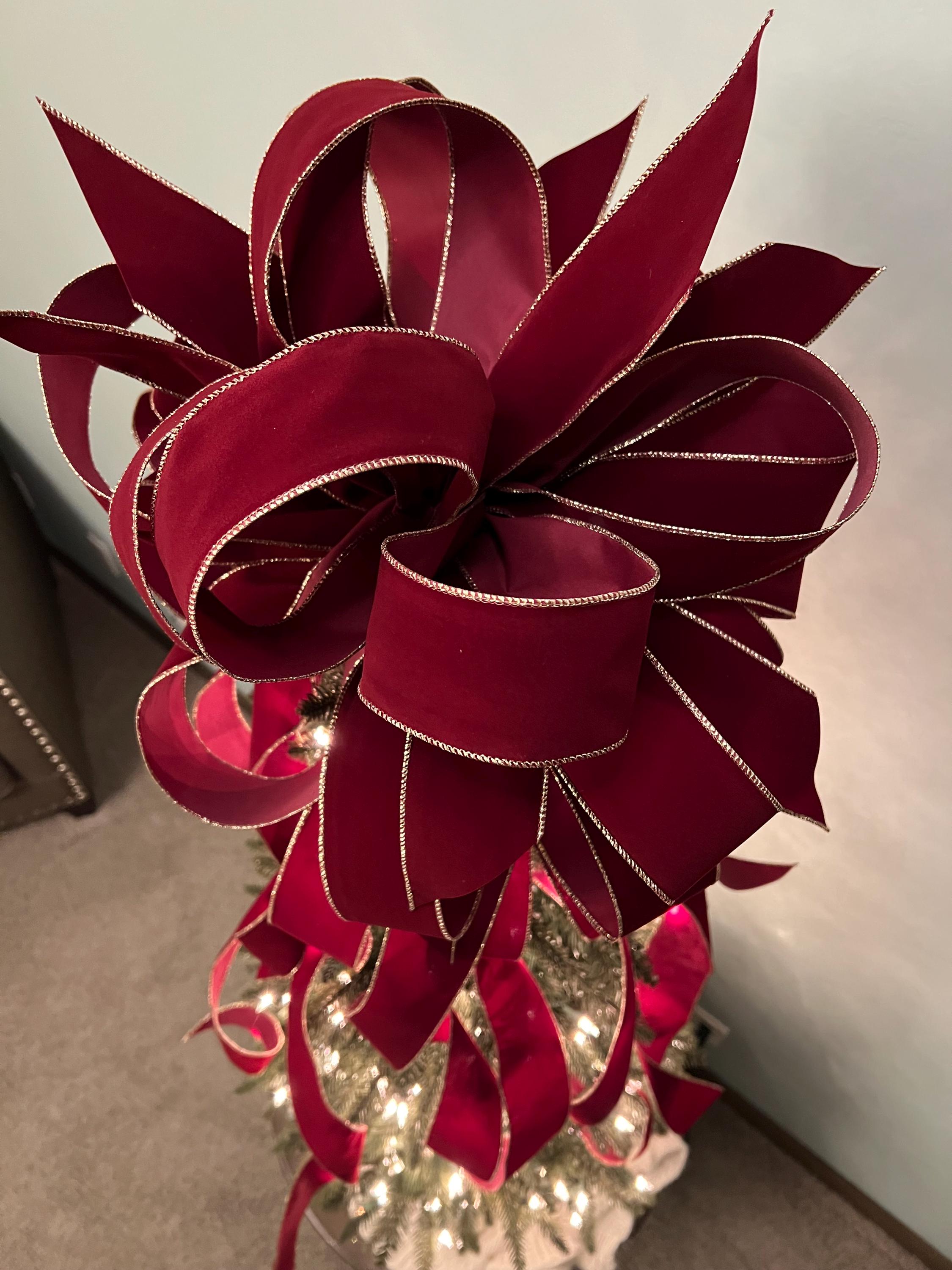 Large Burgundy Velvet Christmas Tree Topper Bow With Long Streamers - Etsy