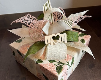 Pink & Cream floral Mothers Day Reusable Gift Box; Pre-Wrapped Box