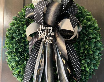 Father's Day Bow: Black & Khaki Wreath Decor, Optional Wood Sign