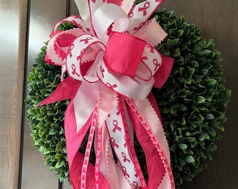 Pink breast cancer awareness bow for wreaths, lanterns, or gifts