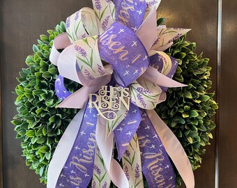 Purple He is Risen Easter bow for wreaths or lanterns