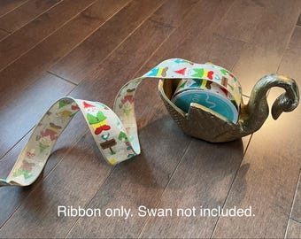 Garden-themed Gnome ribbon; 1.5” x 10 yards wired ribbon