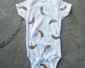 Custom hand carved block printed banana pop art baby onesie