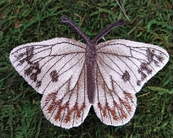 3D embroidered checkered white butterfly  moth custom ooak