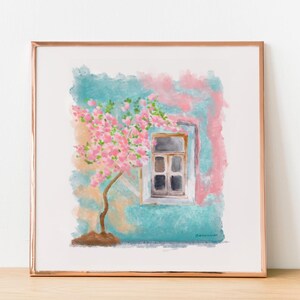 Watercolor Window Printable Wall Art | Pink Floral Wall Decor | Pastel Digital Download | Instant Download
