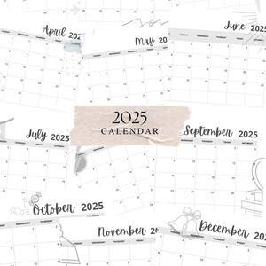 2025 PRINTABLE CALENDAR | Minimalist Calendar | Black and White Calendar | PDF Calendar | Simple Design