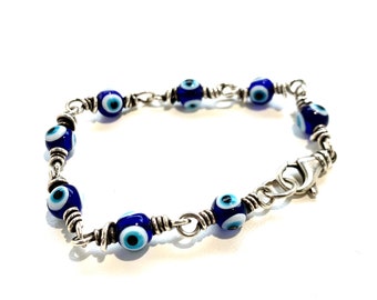 Sterlingzilveren glazen oogkraal boze oogbescherming talismanarmband