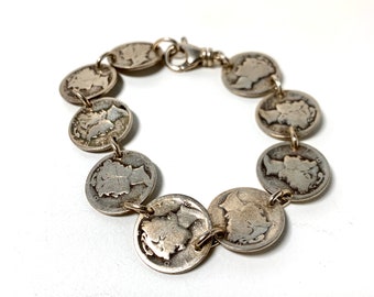 Vintage Silver Mercury Dime Bracelet