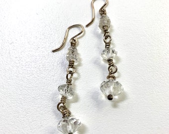 Vintage Crystal Kralen Sterling Silver Bungelen Oorbellen