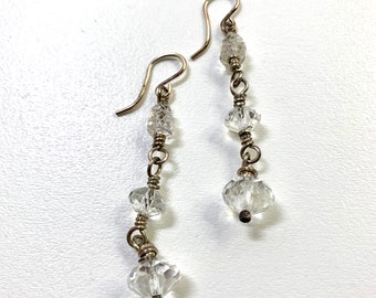 Vintage Crystal Beads Sterling Silver Dangle Earrings