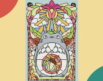 Totoro Stained Glass - Cross Stitch Pattern (Digital PDF, Pattern Keeper)