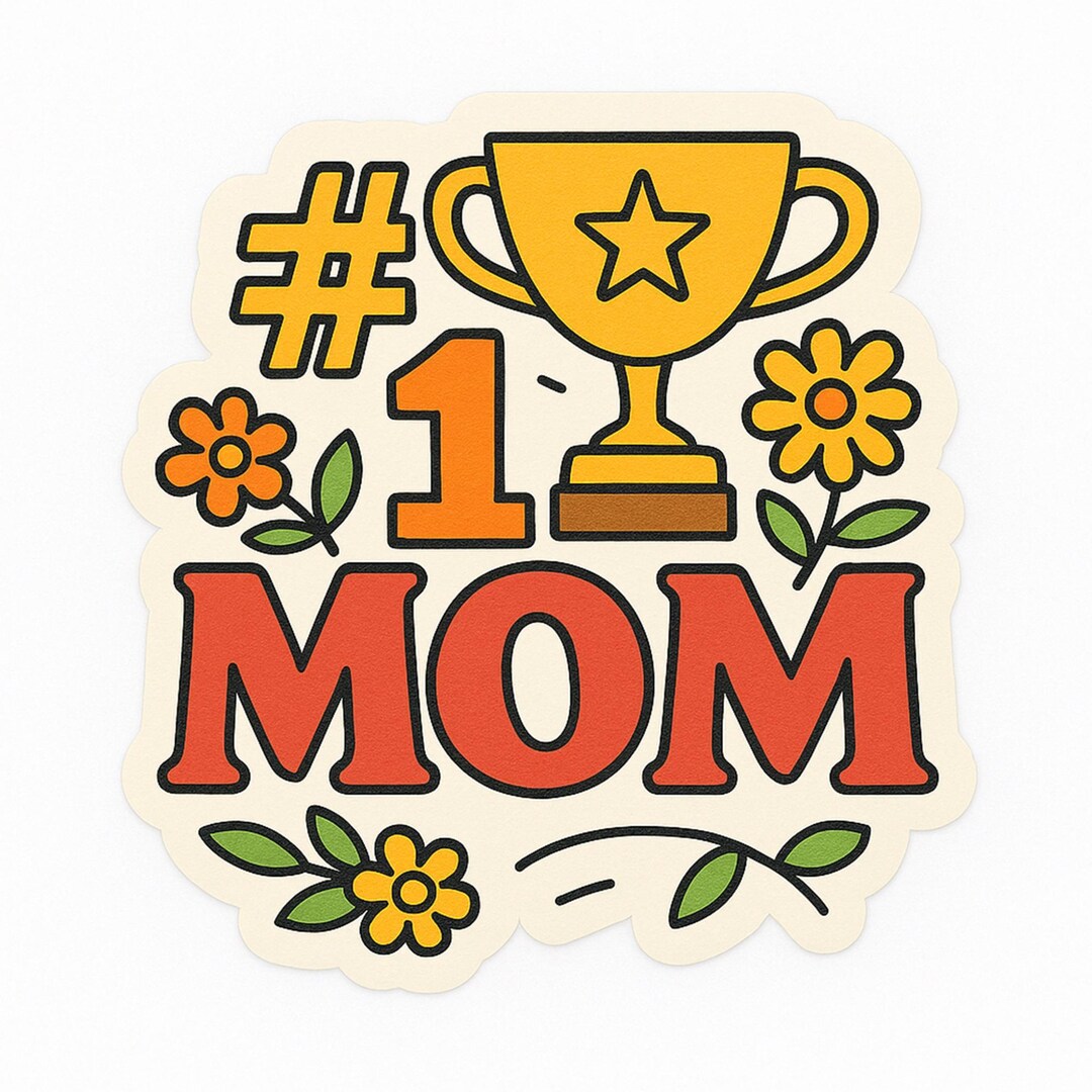 1# Mom Trophy Sticker – Retro Floral Mother's Day Gift, Perfect for ...