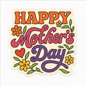 Sticker rétro joyeuse fête des mères - Sticker floral style années 70 - Cadeau original pour maman