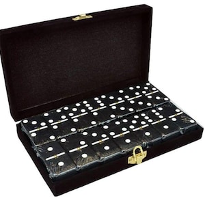 Double Six Dominoes Imprint with spinners in Velvet Box, Tournament (Jumbo) Size