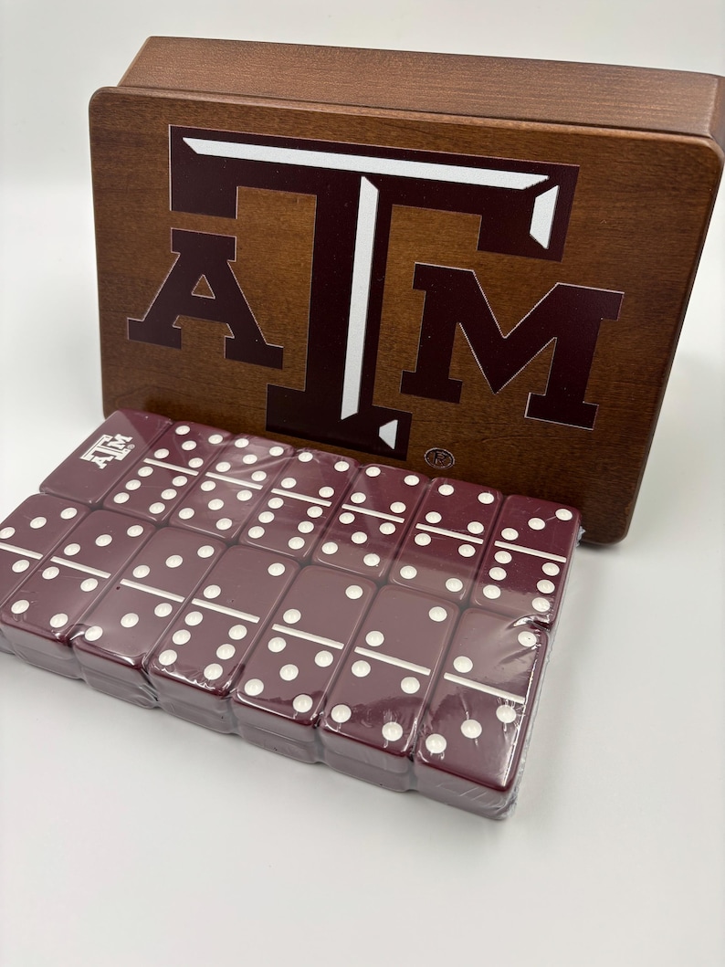 Texas A&M Maroon Double Six Dominoes Tournament Size in Walnut Wood Gift Box (Licensed)