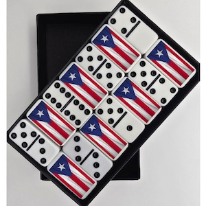 Puerto Rico flag Dominoes Double 6 without spinner (LDD6) in a Gift box (official license)