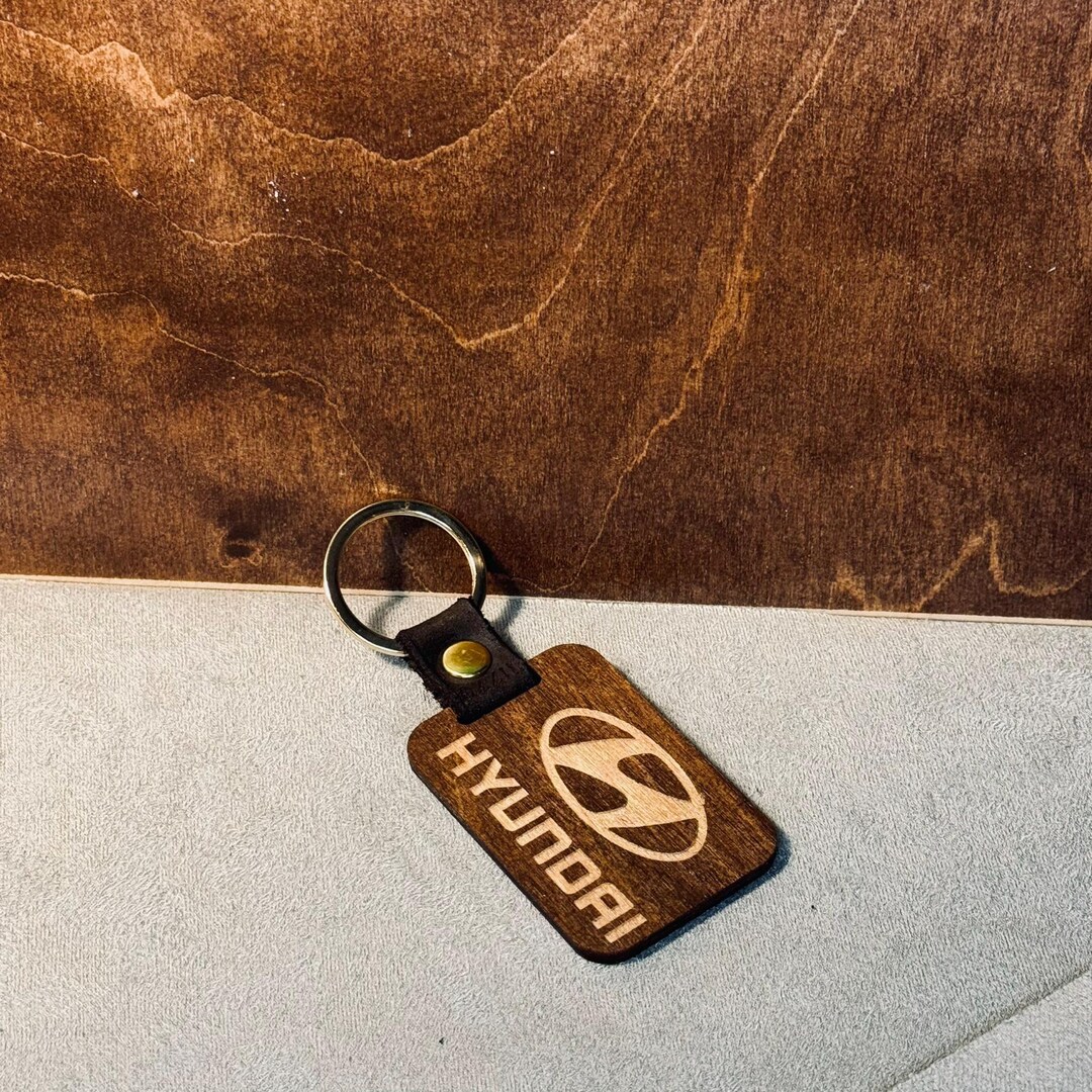 Wooden Keychains With Genuine Leather for Hyundai - Etsy