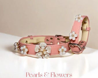Elegant Pink Pearl Flower Pet Collar, Pink Collar, Detachable Charm, Cat Dog Collar,  Luxury, Wedding Pet Collar, Gift for Pet
