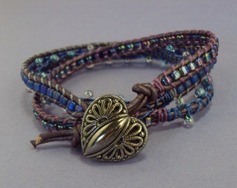 Purple and Blue 3 Wrap Bracelet