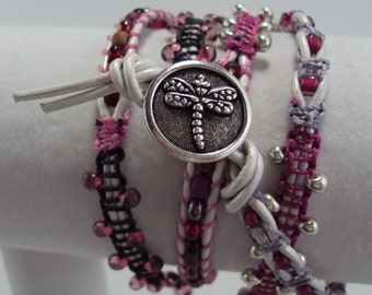 Pink, Black, and White 4 Wrap Bracelet