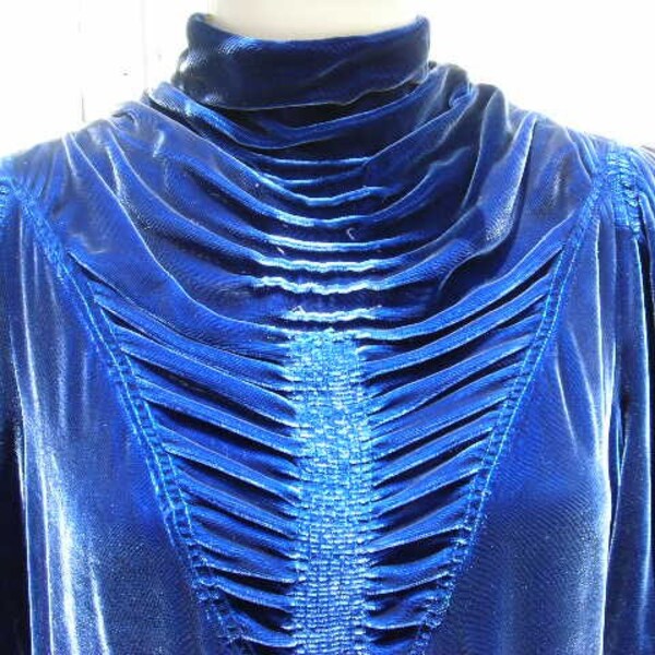 1930's royal blue velvet dress - size L