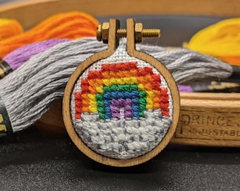 Cross stitch Pride rainbow pin