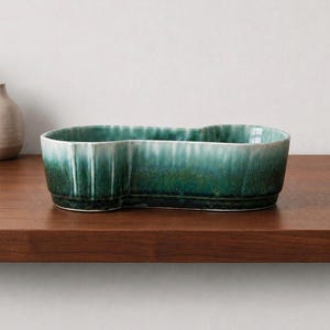Vintage USA Pottery Planter Blue-Green Drip Glaze, Mid Century Succulent Plant Pot