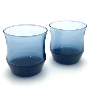 Set of two (2) - Vintage Libbey Apollo Blue Flat Juice Glasses | Drinking Glasses | Retro Drinkware | Barware