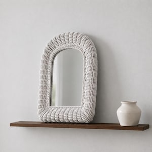 Vintage 1980s Pier 1 Arched White Wicker Wall Mirror, Coastal Cottage Decor