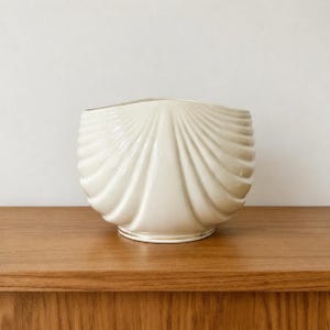 Vintage Fan Shell Ceramic Vase with Gold Rim, Art Deco Style Console Bowl