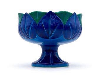 MCM Bellini Italian Ceramic Compote, Fruit Bowl, Rimini Blue, Vintage Art Pottery Console Bowl