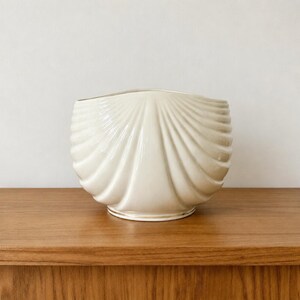 Vintage Fan Shell Ceramic Vase with Gold Rim, Art Deco Style Console Bowl
